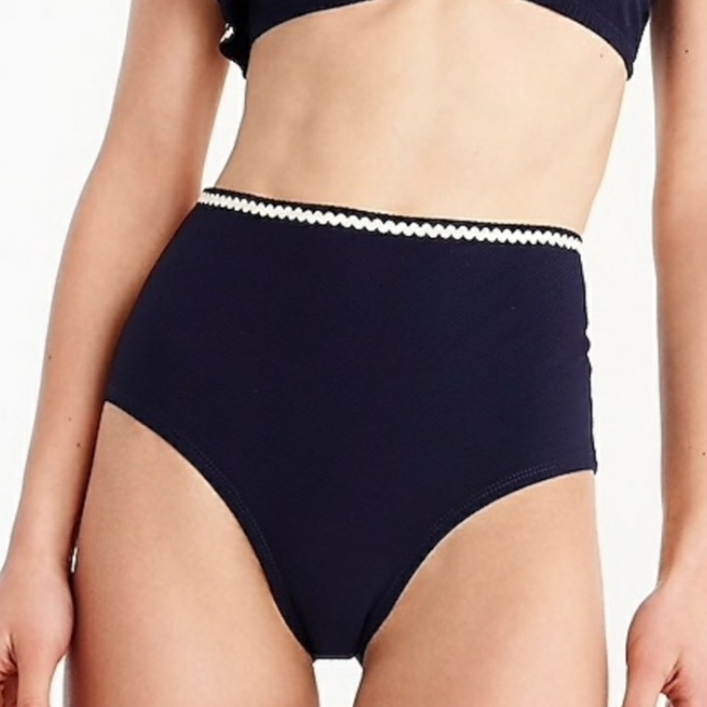 NWT J. Crew High Waisted Bikini Bottoms Navy White